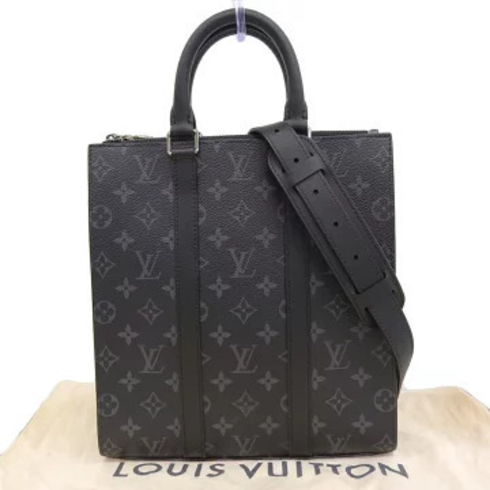 Louis Vuitton Monogram Sac Plat Tote Bag Canvas Leather Eclipse Black